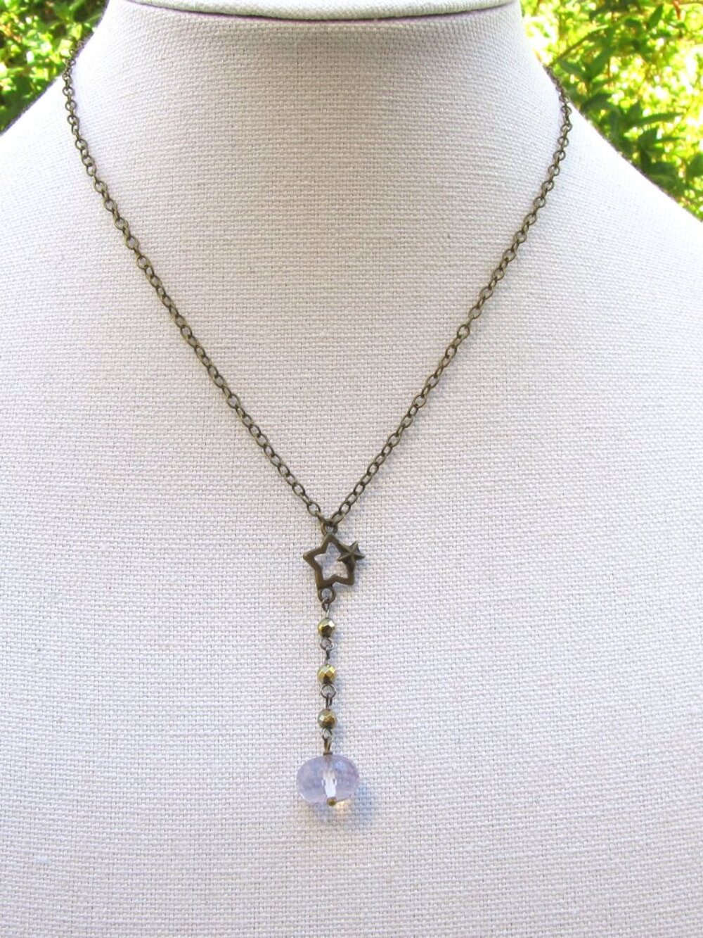 Brand new artisan necklace, amethyst and hematite, shooting star pendant